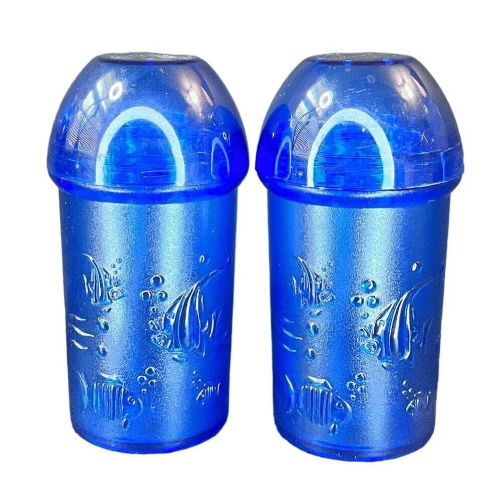 Blue Plastic Fish Salt Pepper Shakers Set Screw Top 3.75" H Vintage